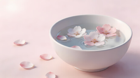 樱花浮水白瓷碗