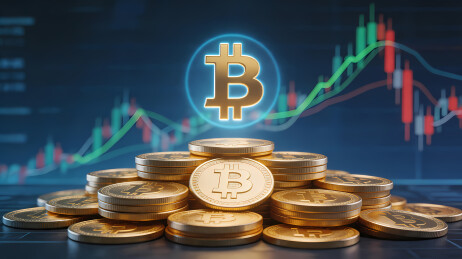 金色比特币硬币堆叠科技感背景