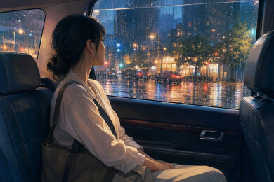 雨后车窗里的侧影