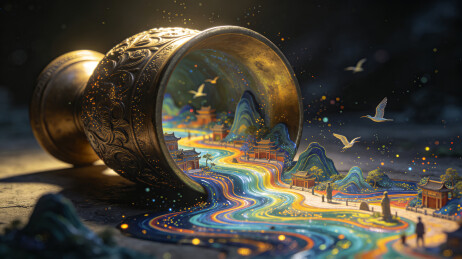 青铜器中的中国风古建筑场景
