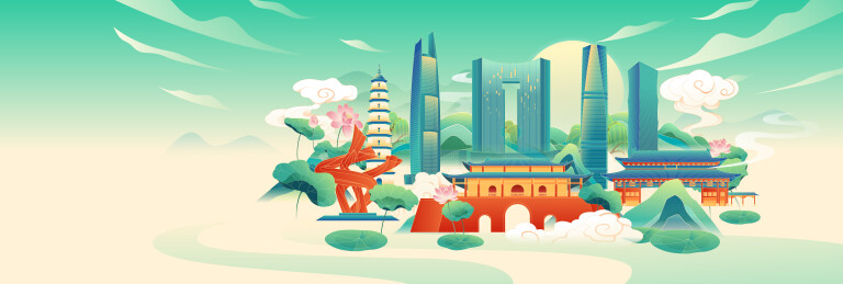 中国东莞城市建筑立夏节气矢量插画