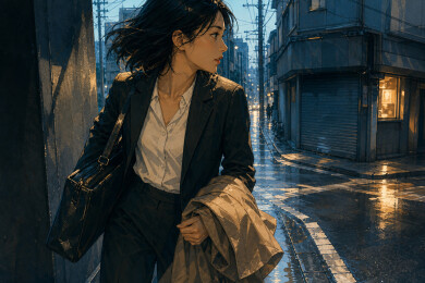 雨夜背街通勤女子