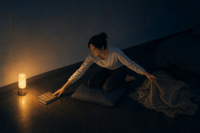 深夜房间里安静整理物品的女子