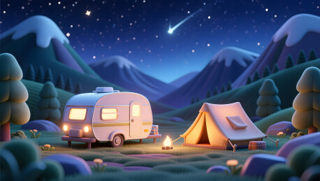 星空下精致露营治愈系户外慢生活场景