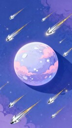 流星划过梦幻星球夜空