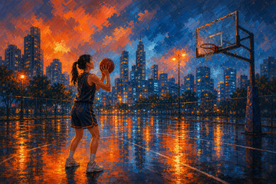 雨夜城市球场罚球