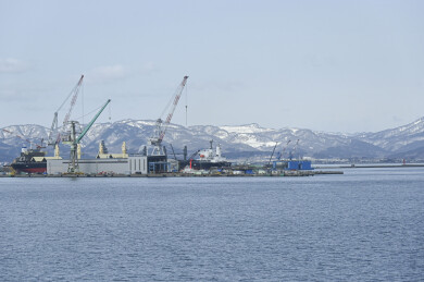 日本北海道冬季函馆城市建筑与海景风光