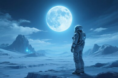 宇航员凝望冰月星球