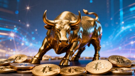 金色公牛与比特币象征牛市