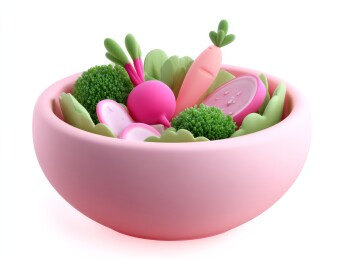 粉色碗中彩色蔬菜