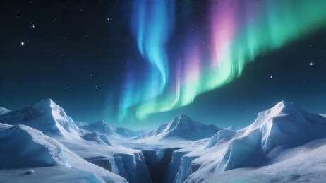 梦幻北极光映雪峰