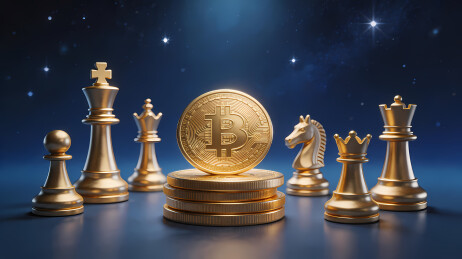 金色比特币与棋子星空