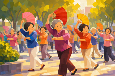 广场扇舞晨练