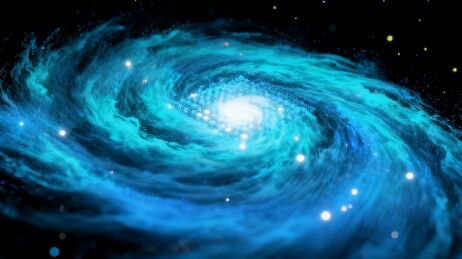 宇宙螺旋星系的辉煌蓝光