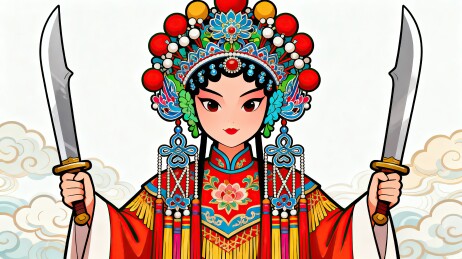 京剧花旦持双刀造型
