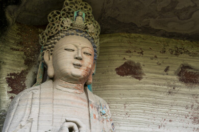 四川安岳石刻茗山寺佛道合龛石窟造像