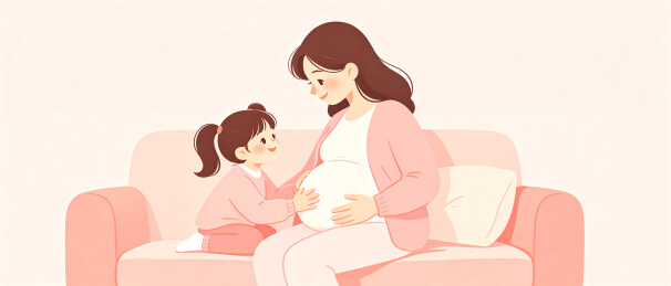 二胎家庭孕妇母女温馨插画