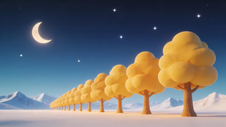 黄树映星月雪夜