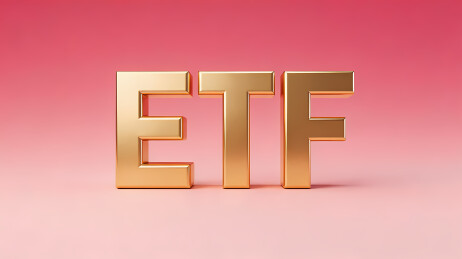 金色ETF立体字粉色渐变背景