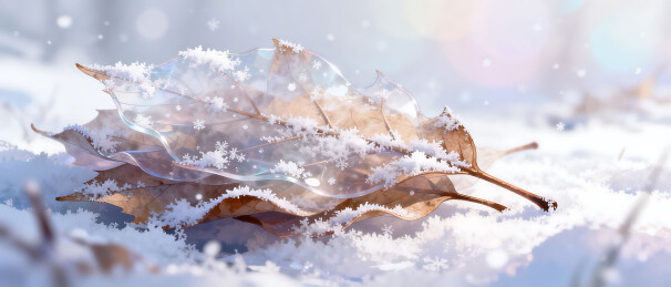 雪覆枯叶静美冬景