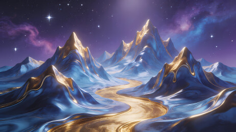 金色山脉与星河夜景