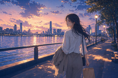 滨水晚风通勤