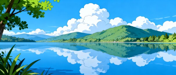 动漫风山水湖景背景
