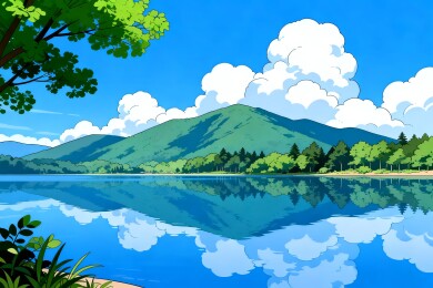 动漫风山水湖景背景