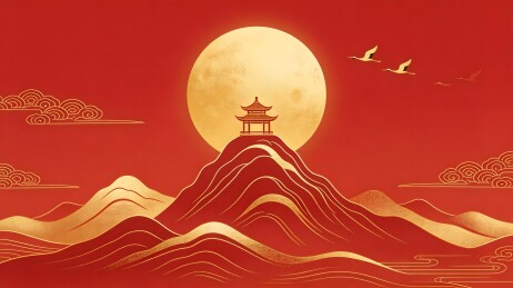 传统山水月夜图