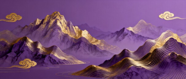 国潮紫金山水高级感背景