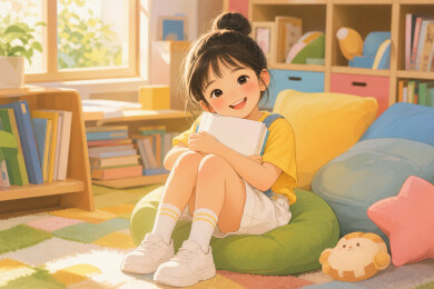 阅读角里抱作业本