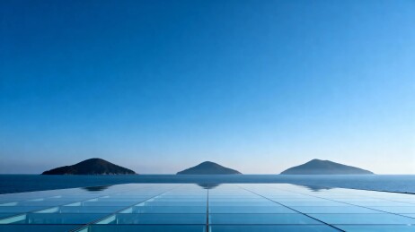 海天一色岛屿倒影图片