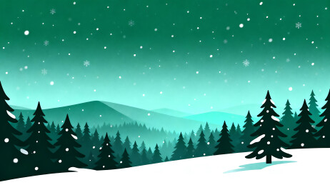 雪夜松林静谧冬景