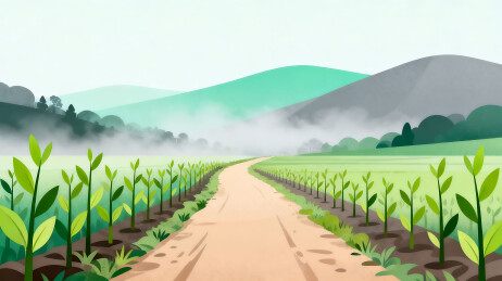 乡间小路两旁绿植茂盛