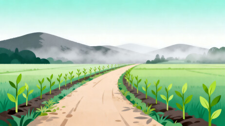 乡间小路两旁绿植成行