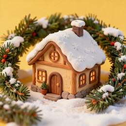雪景小屋与松枝围环