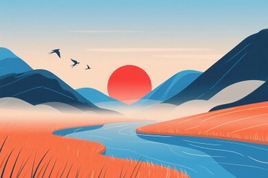 风景山水日景插画
