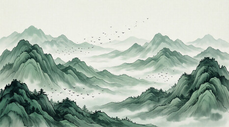 水墨山峦抽象分层插画