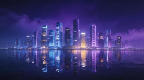 都市夜景倒影