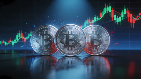 比特币硬币与金融图表