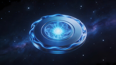 宇宙中蓝色能量装置发光