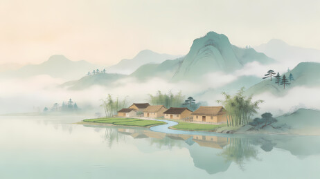古朴茅屋映竹林