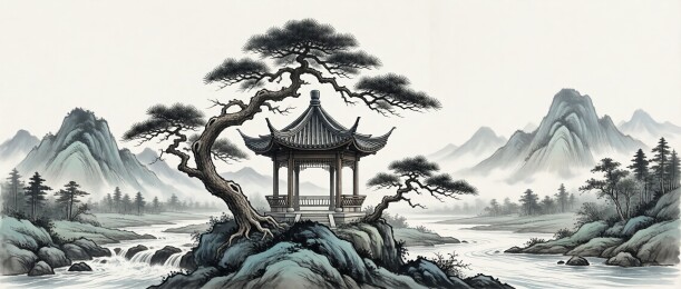 松影亭台山水间·水墨意境中国风景观
