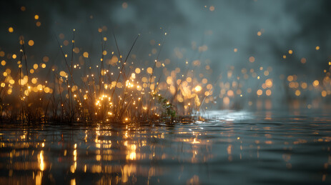 雨夜中的萤火虫光点