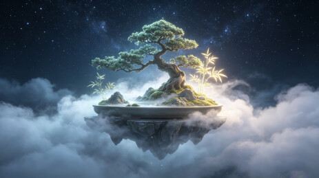  梦幻空中盆景创意背景