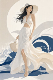 白裙海风度假女郎