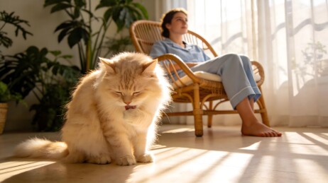 室内猫与主人悠闲时光