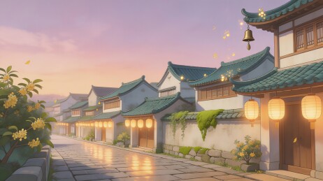 古风街道灯火通明建筑