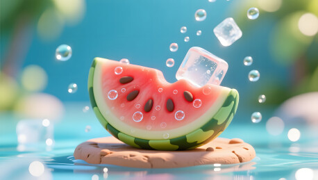 西瓜夏日冰镇汽水清凉解暑背景图