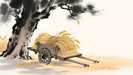 夏收丰收金色麦穗田园水墨插画图